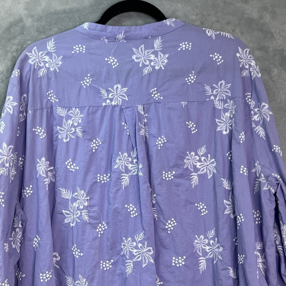 O-necue‎ Popover Blouse Embroidered Womens 5XL Purple Floral Long Sleeve Cotton - Picture 11 of 16